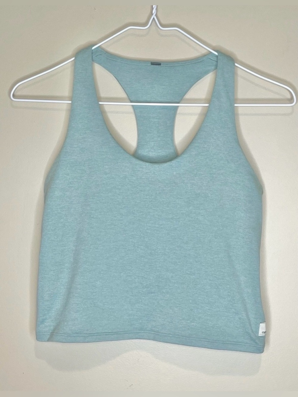 VUORI Halo Performance Crop Racerback Tank 2.0 in Sea Glass Heather - Picture 5 of 7